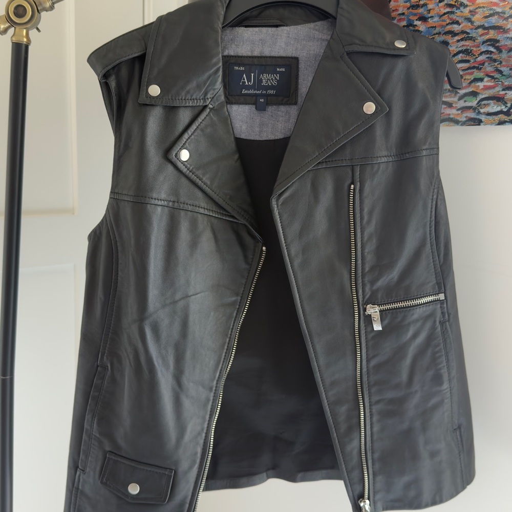 Armani Jeans Black Leather Vest